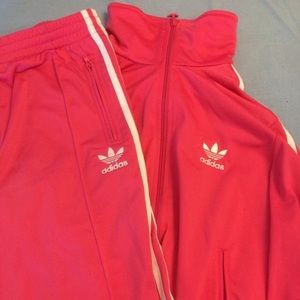 Hot pink adidas track suit